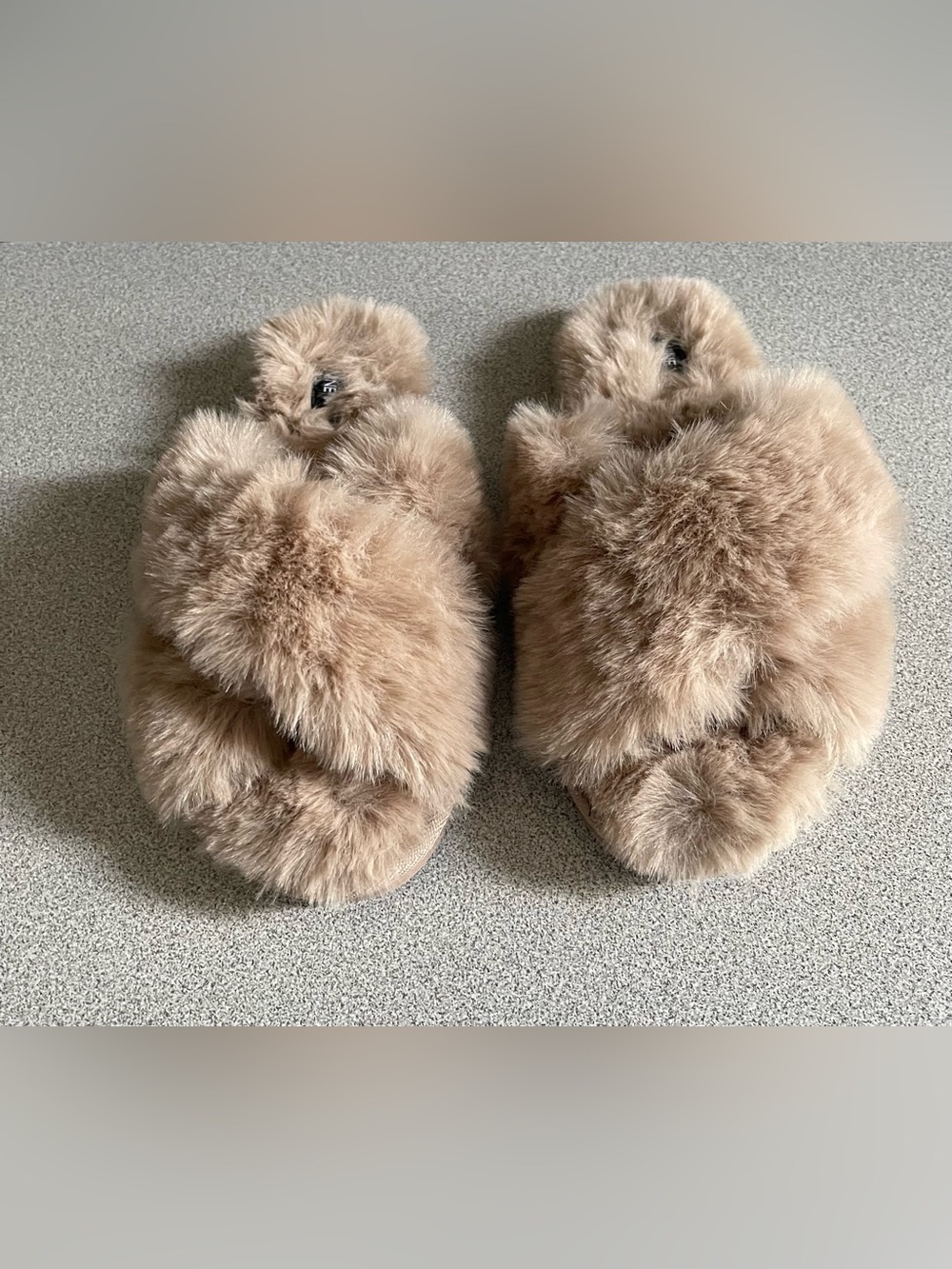 Nine West Plush Crossover Faux Fur Slippers - Brown Size 7-8